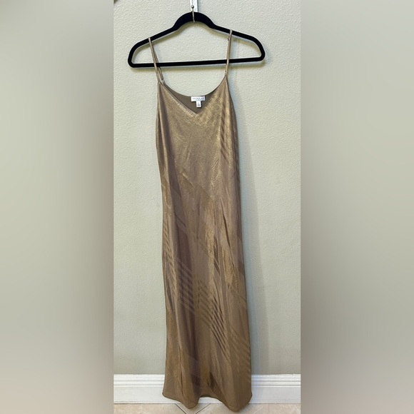 CURRENT AIR Anthropologie bias long dress gold metallic spaghetti strap large - Picture 3 of 13